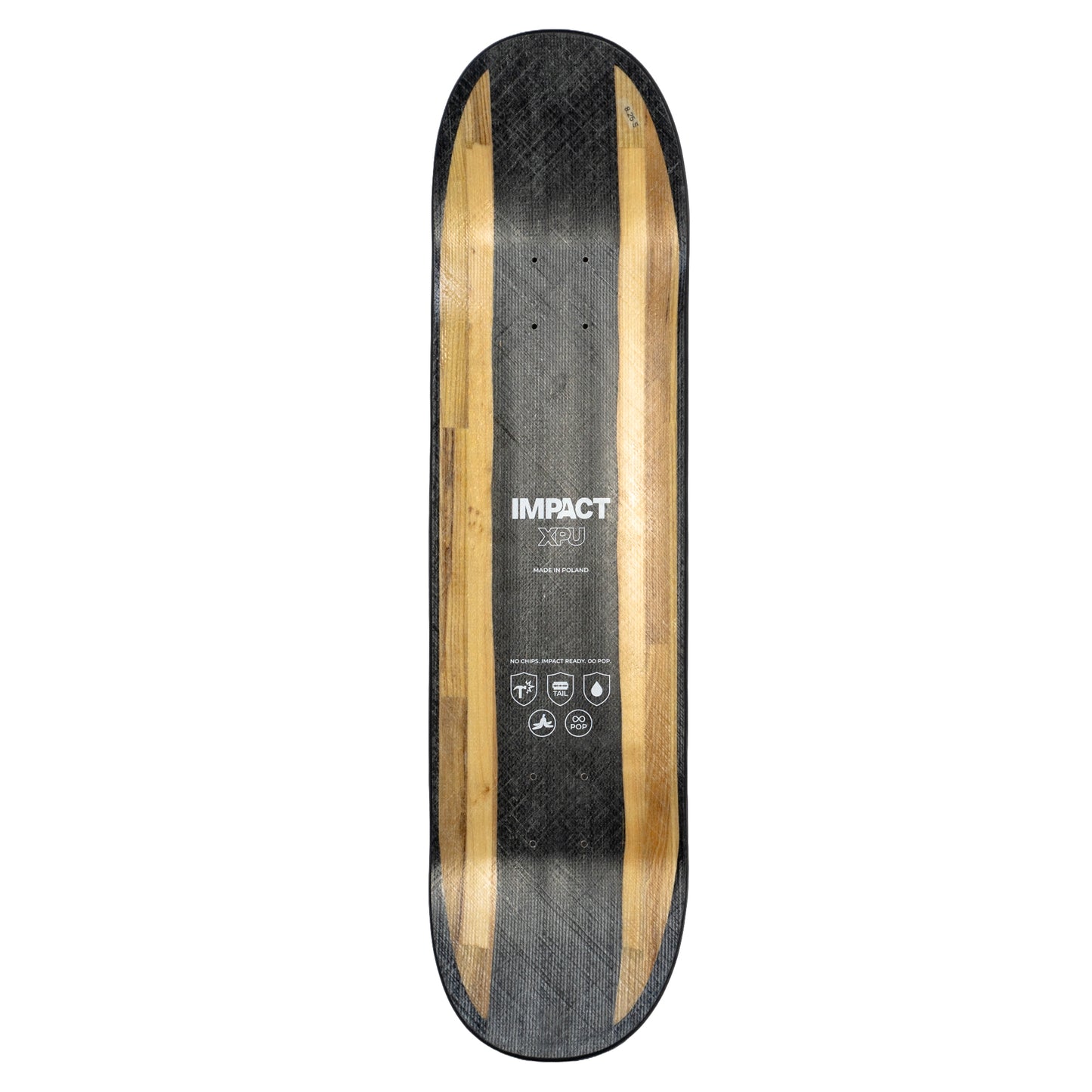 IMPACT XPU ALL BLACK SKATEBOARD DECK - Size 8.25 (Twin Shape)